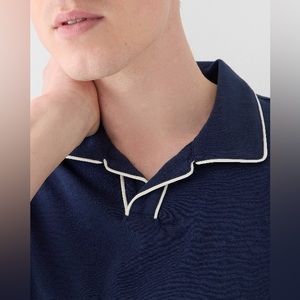 J.Crew Garment-dyed johnny-collar polo in tipped slub cotton M NAVY (BQ003 NWT)